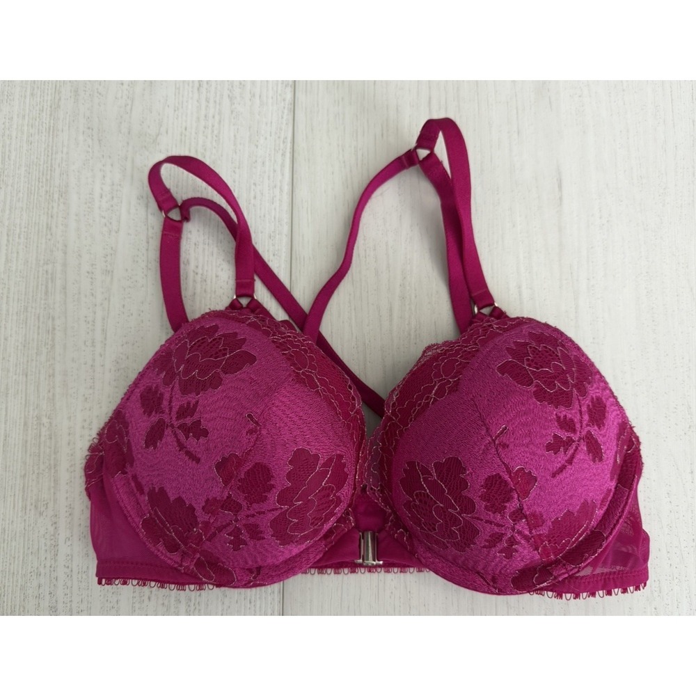 Victoria's Secret‎ Miraculous Plunge Add 2 Cups Bra Sz 32A Magenta Front Close